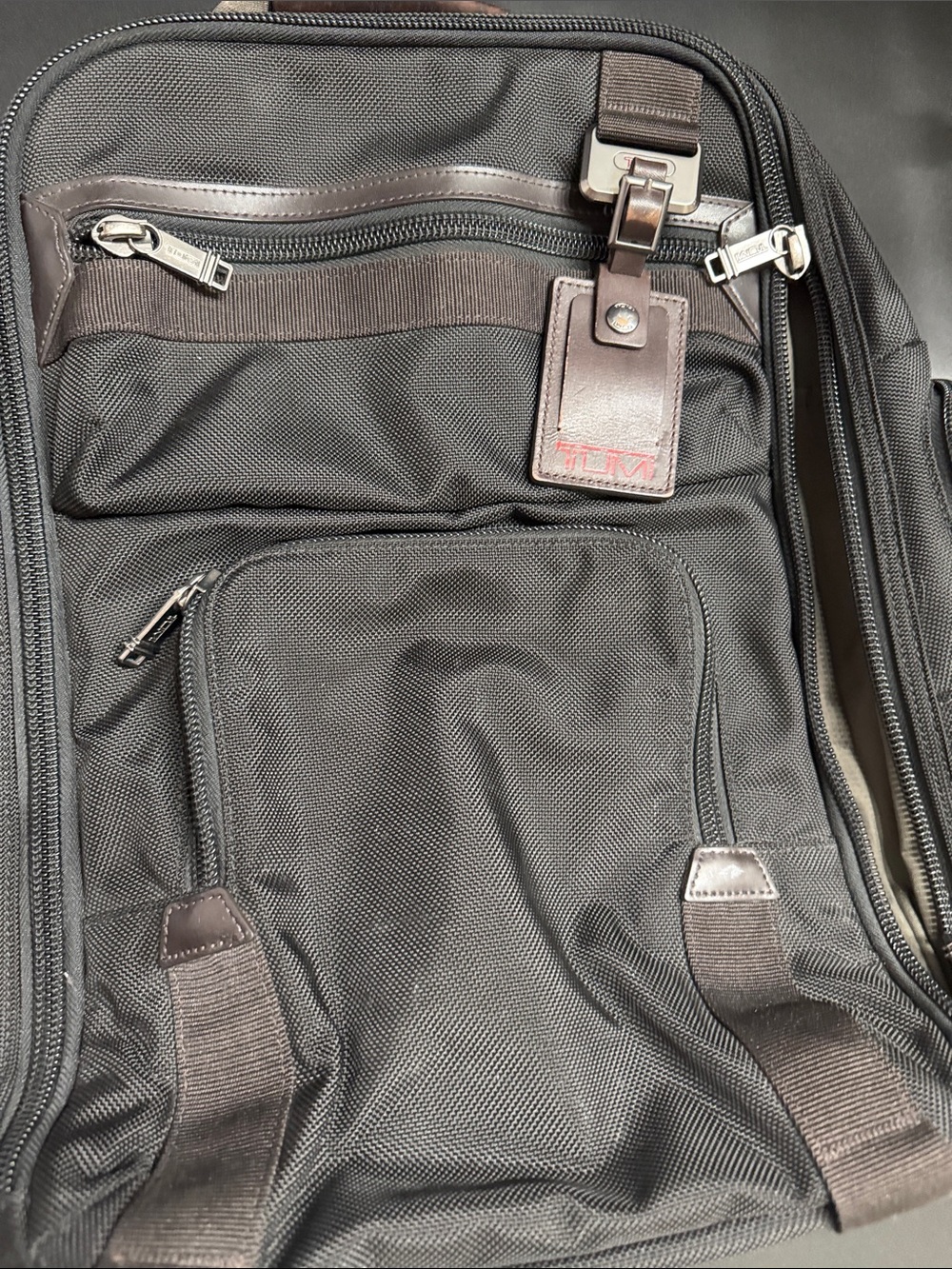 Tumi Alpha Bravo Tacoma backpack in black ballistic nylon with leather trim